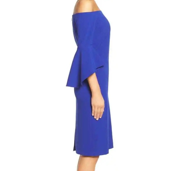 🎉Antonio Melani Size 6 Royal Blue Dress off the shoulder with Belled Sleeves - Picture 4 of 14